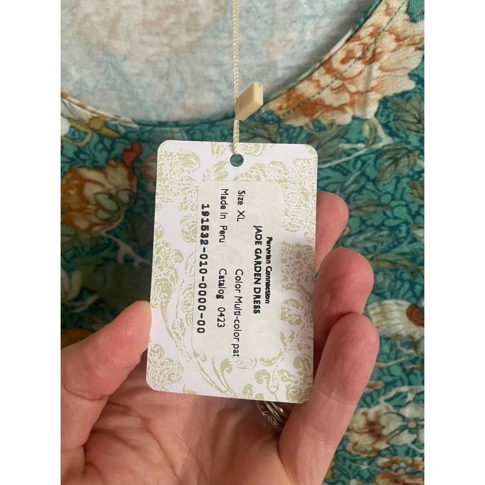 NWT Peruvian Connection Jade Garden Dress XL Pima Cotton Floral Maxi Green Boho - Picture 4 of 7